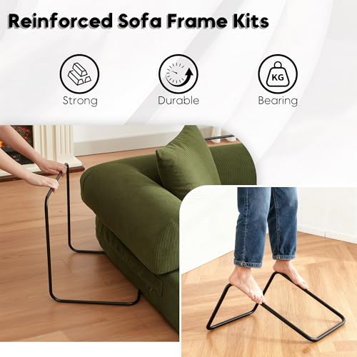 Convertible Sleeper Sofa Bed with Cylindrical Pillow, Corduroy Folding Mattress Couch with Fixed-Shape Frame, Floor Sofa Lounge Couch for Living Room Bedroom Lounge Studio-Green