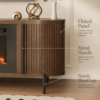 Luxury Fluted TV Stand with Fireplace, 70 inch, Wanlut, view 6