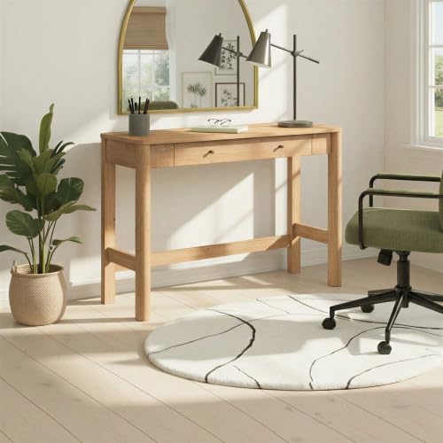 Penelope Modern Writing Desk with Drawer Storage, 44 Inch, English Oak