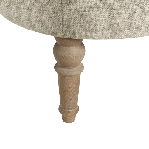 Clara Coffee Table - Solid Wood Frame, Soft Fabric, Button Tufted, Oval Large Accent Ottoman - Modern Foam Padded Top Footstool Cocktail Living Room Furniture, Linen