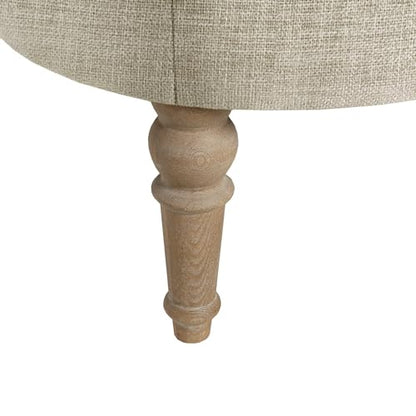 Clara Coffee Table - Solid Wood Frame, Soft Fabric, Button Tufted, Oval Large Accent Ottoman - Modern Foam Padded Top Footstool Cocktail Living Room Furniture, Linen