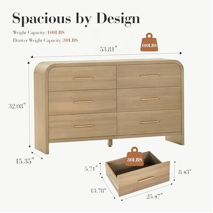Curved 6-Drawer Dresser for Bedroom, 54" Wide Modern Chest of Drawers, view 3