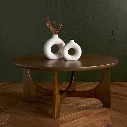 SAFAVIEH Furniture - Sasha Wood Coffee Table - Medium Oak - Wood - Modern Round Design - Ideal for Living Room, Family Room, Lounge, 40"W x 40"D x 17.5"H (SFV2128C)