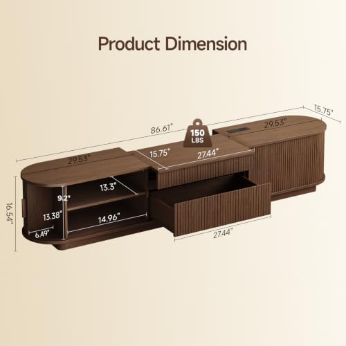86.6" Projector TV Stand with Outlets for Screen up to 120", Walnut, view 3