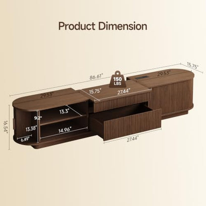 86.6" Projector TV Stand with Outlets for Screen up to 120", Walnut, view 3