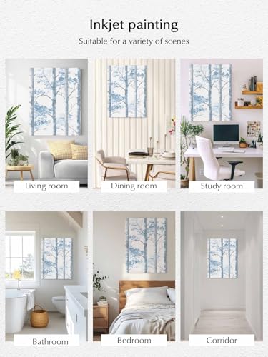 NuYeBiofx Watercolor Blue Gray Tree Branch Canvas Wall Art Prints,40"x28" Framed Picture Artwork Retro Forest Leaves Foliage Printed Canvas Oil Painting for Living Room Bedroom Office,Ready to Hang
