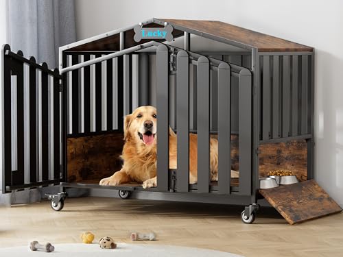 41" Dog Crate on Lockable Wheels, Dogs Cage Indoor with Name Tag, view 2