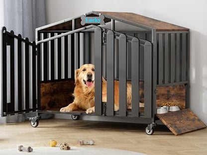 41" Dog Crate on Lockable Wheels, Dogs Cage Indoor with Name Tag, view 2
