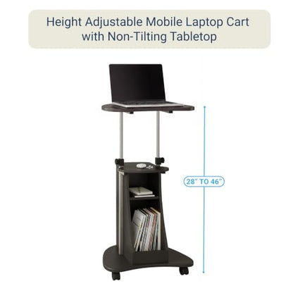 Adjustable Height Rolling Laptop Cart with Storage, Graphite, view 6
