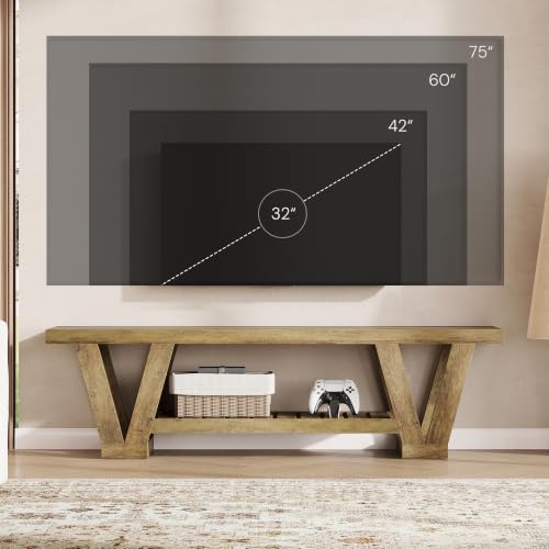 63" TV Stand for TVs up to 65 Inch, Farmhouse Entertainment Center with Storage, view 4