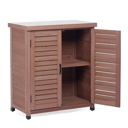 Outdoor Storage Cabinet with Metal Tabletop, Cedar Wood Garden Workstation | Metal Work Surface，Ample Storage Capacity，Natural Wood Construction，Garden Tool Organization，Patio & Garden Furniture