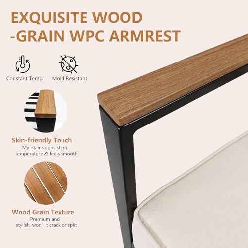Modern Patio Furniture Set, 4 Pieces Outdoor Conversation Set with Coffee Table, Metal Patio Furniture with 4" Washable Foam Cushions, Ships in 1 Box, Beige