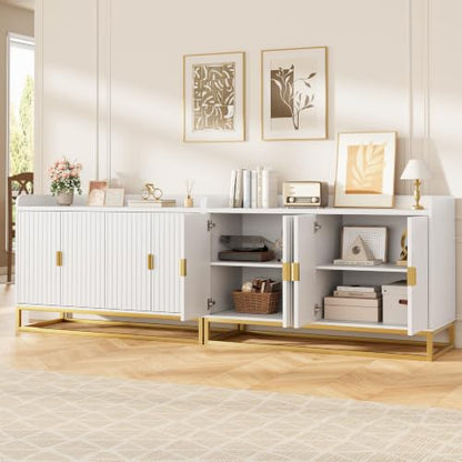 47" Fluted Sideboard with Storage Cabinet, Adjustable Shelf, White, view 6