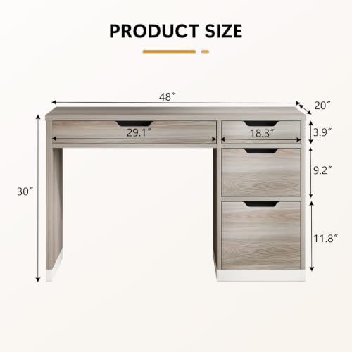 48 Inch Computer Desk with 4 Drawers, Natural Oak, view 3