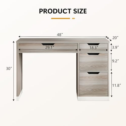48 Inch Computer Desk with 4 Drawers, Natural Oak, view 3