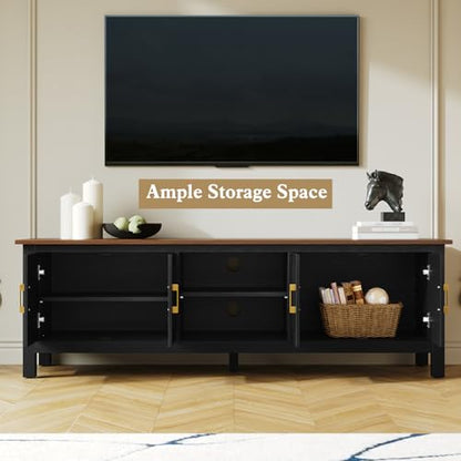 63" TV Stand, Farmhouse Entertainment Center with Storage，Black, view 6