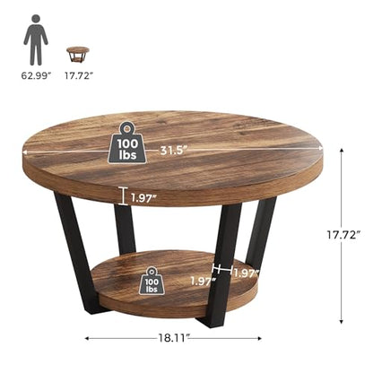 32'' Round Coffee Table with Storage for Living Room Rustic Brown | living room furniture small coffee table mesa de centro para sala accent table round wood coffee table