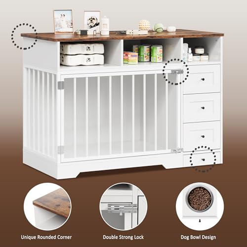 Dog Crate Furniture for Medium Small Dogs with Storage, White, view 5