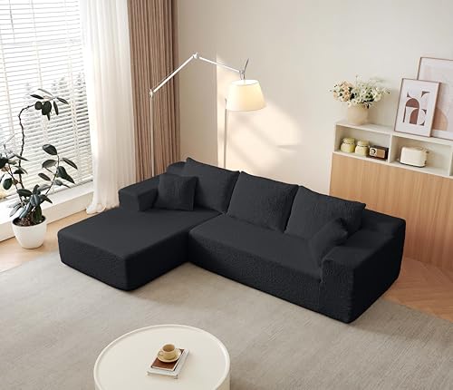 104" Cloud Sectional Couch with L Shape Chaise,Modular Sofa with Deep Seat, Upholstered Couches for Living Room Bedroom,No Assembly Required, Black (Innovative Chenille Fabric)