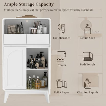 Set of 2 Bathroom Storage Cabinet, Tall Kitchen Storage Cabinet with Drawers and Shelves, Corner Coffee Bar Table Freestanding Sideboard for Living Room, Entryway, White