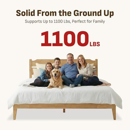 Solid Wood Bed Frame with Rubberwood Platform, Quiet Stability Design, view 5