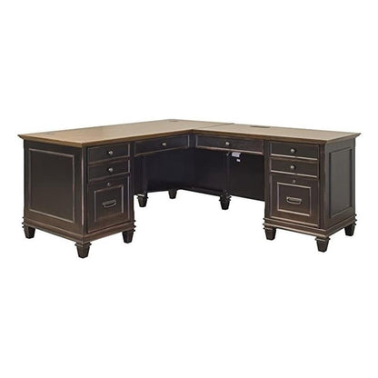 Hartford Modern Pedestal L-Shaped Wood Desk with 8 Drawers (2 Drop-Front