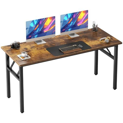 Folding Desk, 54 inch Large Computer Desk for Home Office, No Install Needed Study Student Writing Table Desk Workstation, Rustic Brown