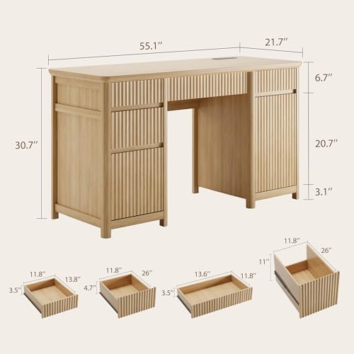 55" Fluted Executive Desk with Drawers & Charging Station, view 3