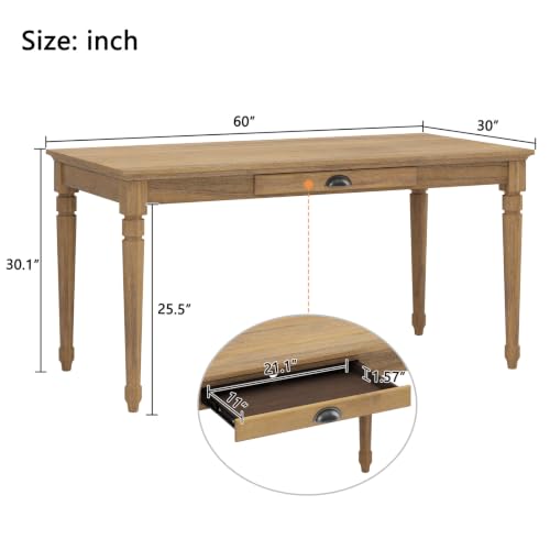 60" Rustic Farmhouse Wood Writing Desk with Storage Drawer, view 3