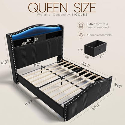 51.5" Queen Size Bed Frame with Headboard and Storage, view 3