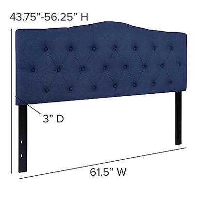 Cambridge Button Tufted and Diamond Stitched Upholstered Queen Size Headboard in Navy Fabric