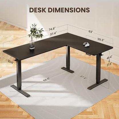 75" x 63" L Shaped Standing Desk Electric Adjustable Height, Black, view 4