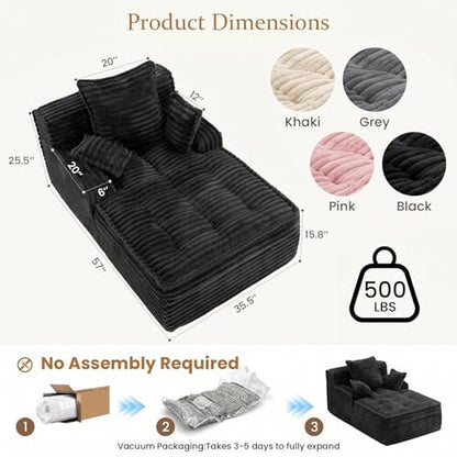 Boneless Chaise Lounge Couch Indoor, view 3