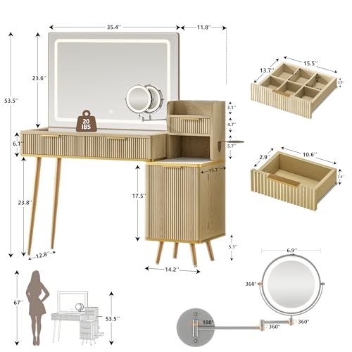 47" Vanity Desk with 5X Magnifying Mirror & 3-Color LED Light, view 3