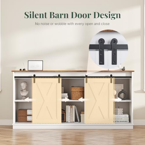 Farmhouse TV Stand for 65 Inch TV, Sliding Barn Doors, Media Console, view 6