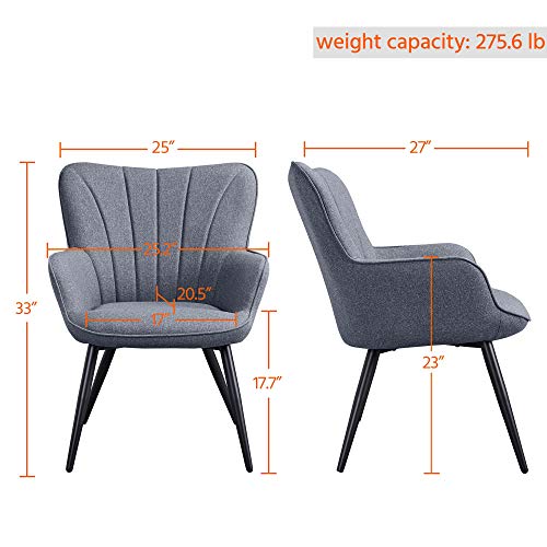 Yaheetech Accent Chair, Modern and Elegant Armchair, Linen Fabric Vanity Chair with Mental Legs and High Back for Living Room Bedroom Office Waiting Room, Grey