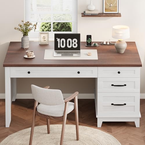 53.5" Executive Desk with Power Outlet, Home Office Desk with Drawers, view 4