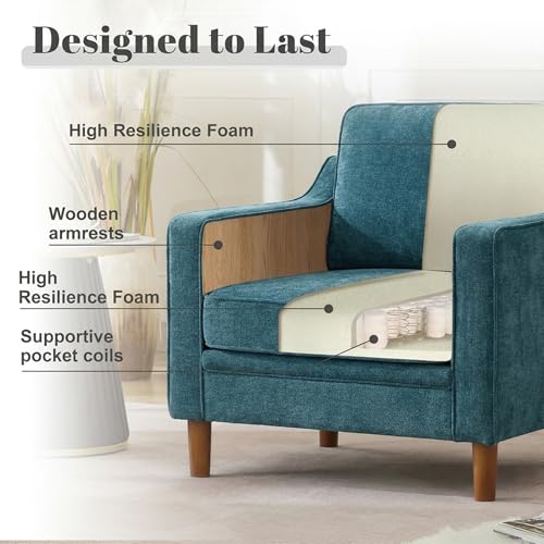 Accent Chair, Living Room Chairs, Mid Century Reading Armchair, Chenille with Solid Wood Foot, Upholstered Modern Decor for Bedroom, Apartment