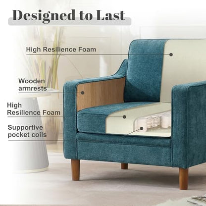 Accent Chair, Living Room Chairs, Mid Century Reading Armchair, Chenille with Solid Wood Foot, Upholstered Modern Decor for Bedroom, Apartment