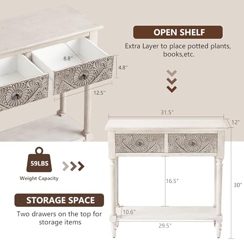 Console Table with 2 Drawers, MDF Narrow Entryway Table with Storage Shelf, Wood Accent Sofa Table for Living Room, Entrance, Hallway, Couch, Light Grey