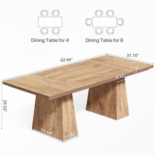 Dining Table for 6 People, Wooden Table, Rectangle Furniture with Heavy Duty Legs, Modern Kitchen Table for Home, Dining Room, Oak