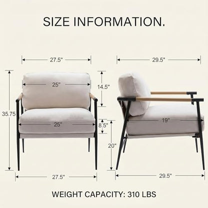 Mid-Century Modern Accent Chairs Set of 2 - Soft Linen Upholstered Lounge Reading Chair for Bedroom - Comfy Lightweight Livinig Room Chairs - Beige