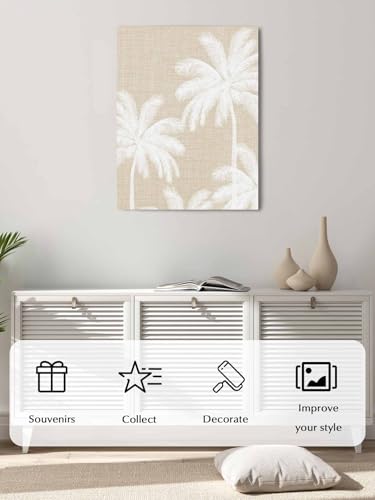 NuYeBiofx Farm Palm Trees Silhouette Beige Linen Canvas Wall Art Prints,48"x32" Framed Picture Artwork Tropical Summer Plant Printed Canvas Oil Painting for Living Room Bedroom Office,Ready to Hang