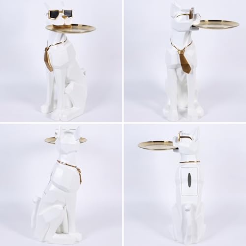 White 27-Inch Dog Side Table, Butler Statue with Tray & Tissue Holder, view 7