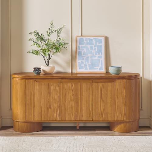 Maya Large Curved Modern Solid Oak Wood Veneer 70 Inch Sideboard TV Stand, view 3