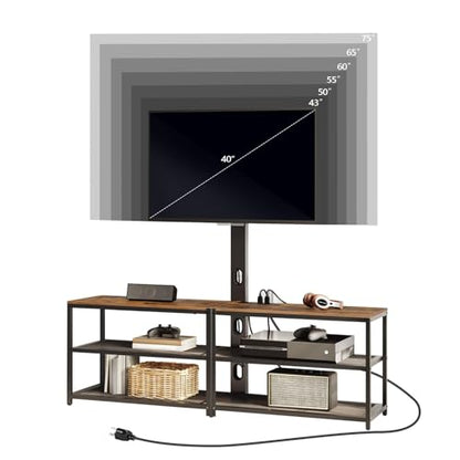 59" TV Stand with Mount and 4 Power Outlets, Entertainment Center Media Console, Swivel TV Stand Mount up to 75 inch TVs, Height Adjustable, Metal Frame for Living Room, Bedroom TVHR35E01V
