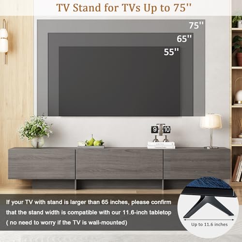 76.4'' TV Stand for Living Room, Grey TV Console with 3 Drawers, view 6