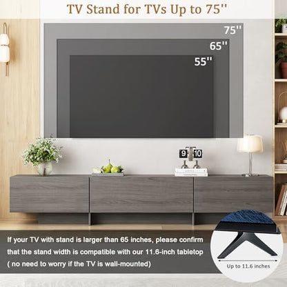 76.4'' TV Stand for Living Room, Grey TV Console with 3 Drawers, view 6
