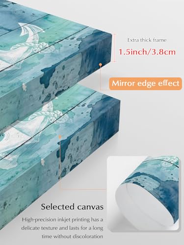 NuYeBiofx Nautical White Anchor Silhouette Canvas Wall Art Prints,48"x32" Framed Picture Artwork Farm Teal Ombre Wood Grain Printed Canvas Oil Painting for Living Room Bedroom Office,Ready to Hang