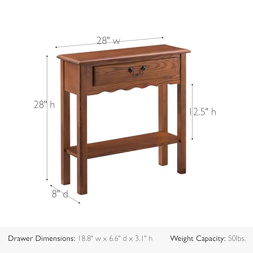 Wave Console Table, Solid Wood, with Drawer, for Entryways, Hallways, and Living Rooms, Medium Oak, 9021-MED